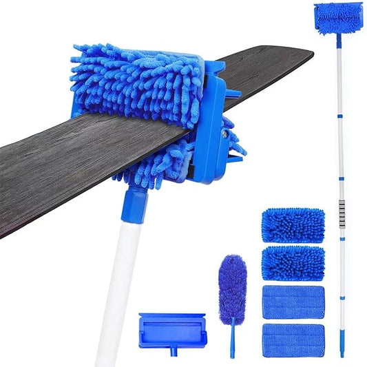 Ceiling Fan Cleaner Duster with 72" Extension Pole & 4 Reusable Pads, High Ceiling Fan Blade Cleaning Tool, Flexible Microfiber Duster for Baseboard,Blinds,Cobwebs,Floor, -Lightweight & Washable