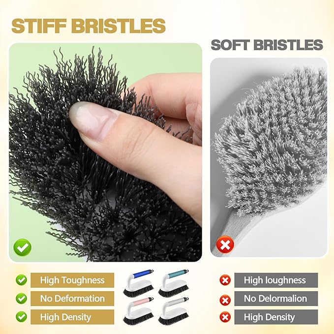 16 Pack Scrub Brush Heavy Duty Cleaning Brushes with Handle Stiff Bristles Scrub Brush Bulk for Shower Bathroom Carpet Kitchen Bathtub Scrubber, Grey, Blue, Green, Pink