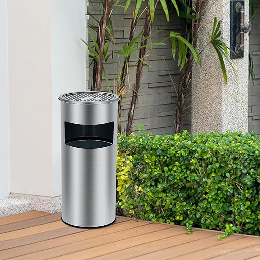 GarveeHome 4.5 Gallon/17 l Indoor Outdoor Trash Can, Commercial Garbage Can with Removable Inner Bucket, Stainless Steel Ashtray Metal Can, Waste Bin Container with Lid for Outside Patio