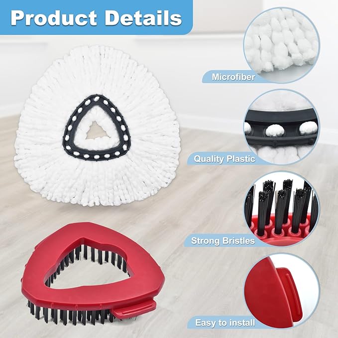 Mop Heads Replacements for Ocedar, Mop Replace Head for O Cedar, Spin Mop Replacement Head for Ocedar Easy Wring 1 Tank System, Mop Heads Include 2 Pack Spin Mop Refills and 2 Pack Scrubber Mop Head