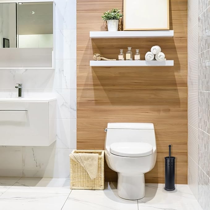 Blue Donuts Toilet Brush and Holder – Cleaning Brush Holder, Toilet Brush with Holder, Toilet Bowl Cleaner Brush and Holder, Stainless Steel, Black