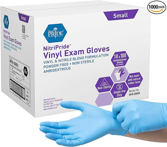 MED Pride Latex Free, Powder Free, Non Sterile Nitrile Vinyl Ambidextrous Single Use Medical Exam Gloves for Cooking, Cleaning (Small 1000)