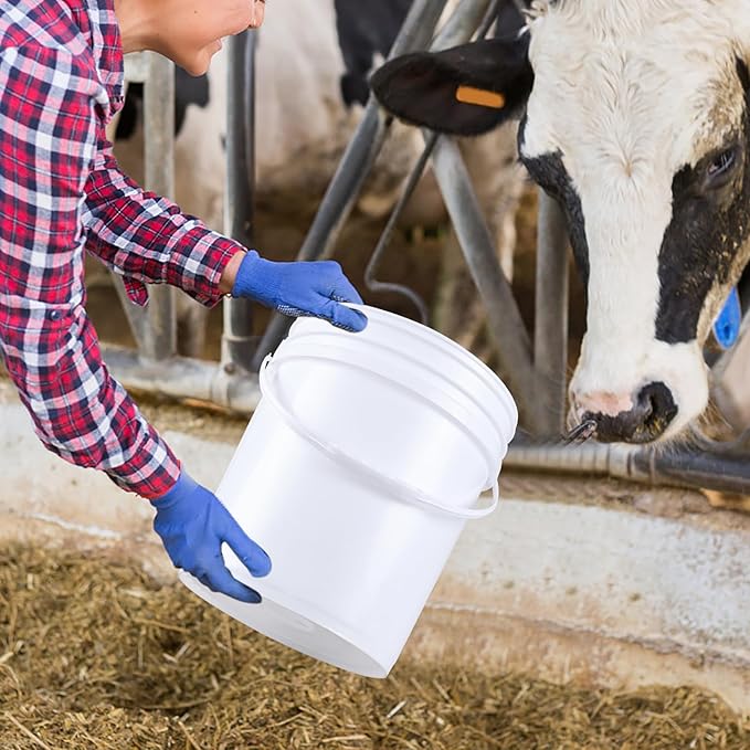 7 Gallon White Plastic Bucket Pail with Lid, Set of 4 Food Storage Bucket Containers with Plastic Handle