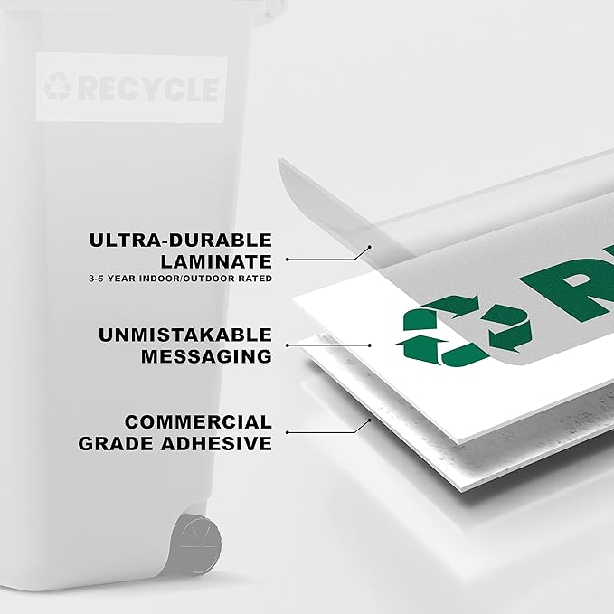 Recycle Sticker for Trash Bins – Heavy Duty, Recycle Only Sticker - 3-5 Year Indoor/Outdoor Rated - Heavy Duty, Weather Proof, Ultra Durable - USA Made (6x2 inch), 20 Labels