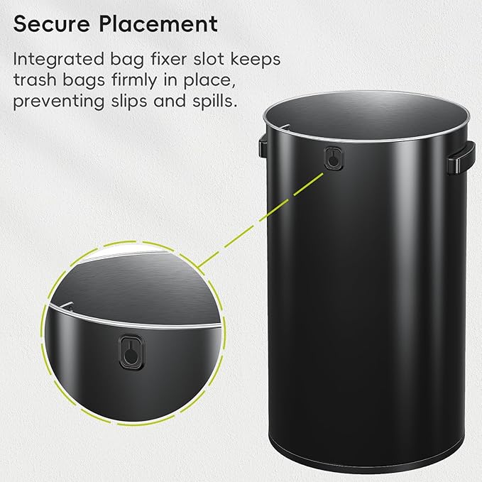 EKO Urban 24 Gallon Round Black Stainless Steel Open Top Waste Bin, Tall Commercial Trash Can for Indoor/Outdoor, Extra Large Metal Garbage Bin for Office, Restaurant, Restroom, 90L