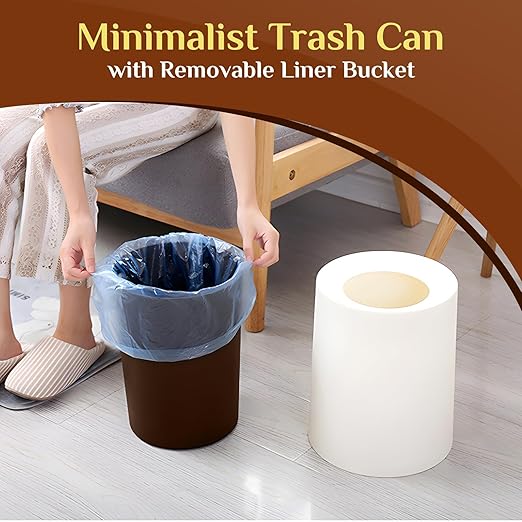 2 Pack Round Modern Trash Can Bedroom, 3Gal/12L Bathroom Trash Can Hidden Bag, Open Top Trash Bin Round Plastic, Minimalist White Garbage Can with Inner Bucket (with 2 Handles) for Kitchen Office