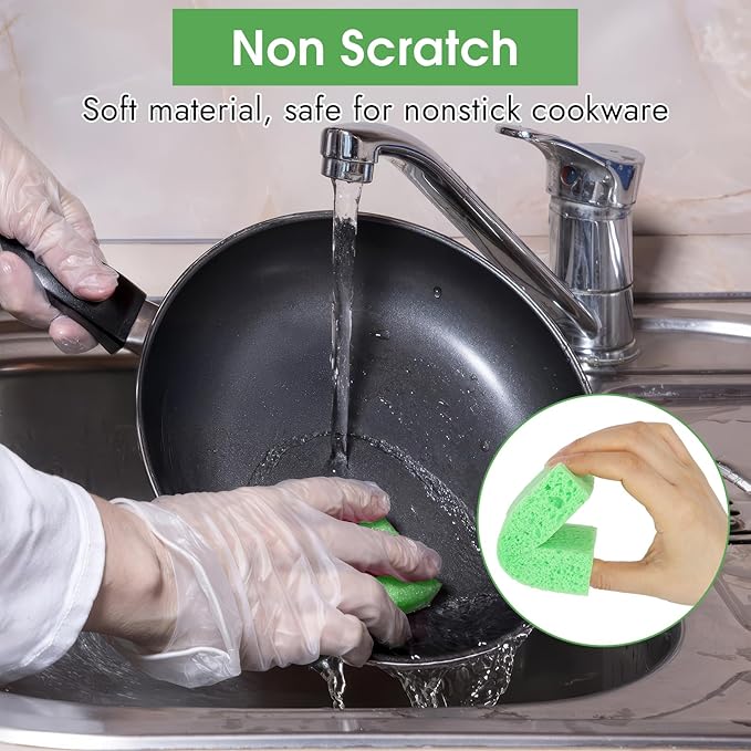 12 PCS Dish Sponges Kitchen, Non Scratch Cleaning Sponge for Non Stick Cookware, Natural Compressed Cellulose Wash Scrub for Household Bathroom, Soft Washing Scrubbers (Green)