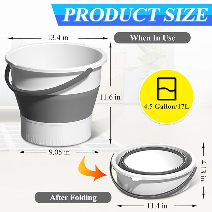 Collapsible Bucket 4.5 Gallon/17L Large Plastic Household Cleaning Mop Buckets Foldable Water Bucket for Car Wash Fishing Camping Beach (White)