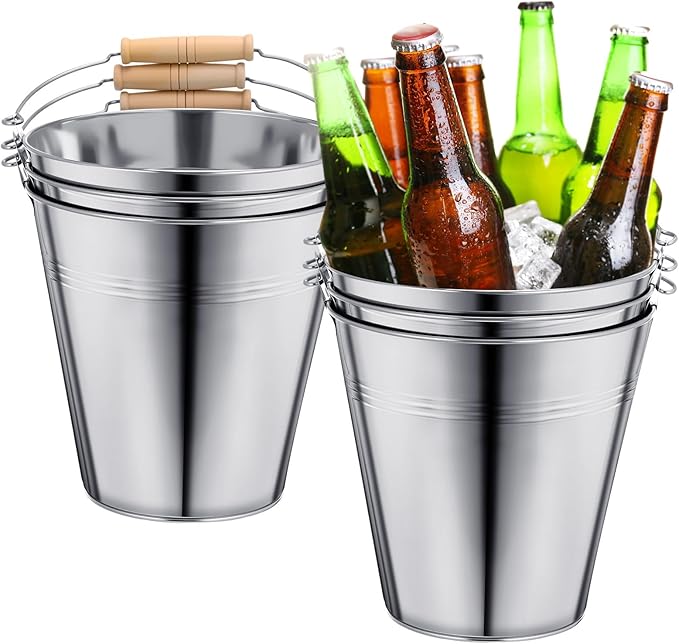 Zopeal 6 Pcs Large Metal Bucket Beer Bucket Galvanized Steel Pail with Handle for Gifts Basket Ice Candy Party(7.4 x 7.2 x 4.6 Inch,Silver)