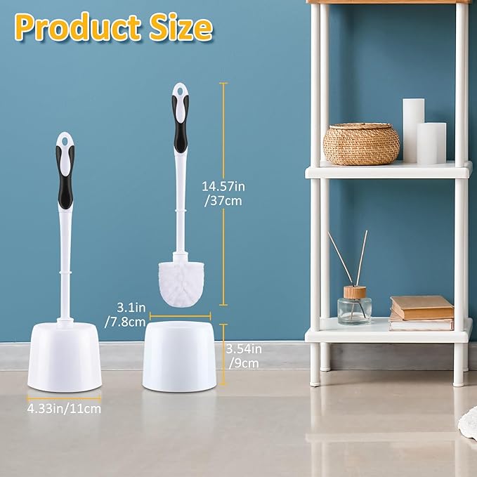 Tioncy 6 Pack 14.96 Inches Toilet Brush with Holder Toilet Bowl Brush and Caddy Set Stiff Bristles Scrubber for Bathroom Cleaning Supplies (Black,White)