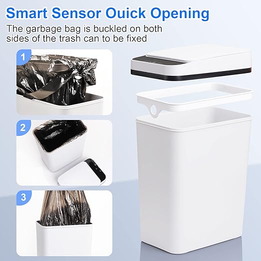 Bathroom Smart Touchless Trash Can 2.2 Gallon Automatic Motion Sensor Rubbish Can with Lid Electric Narrow Small Garbage Bin for Kitchen, Office, Living Room, Toilet, Bedroom, RV