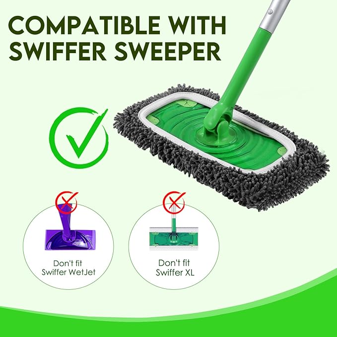 Reusable Wet Pads Refill Compatible with Swiffer Sweeper Mop - Dry Sweeping Cloths & Wet Mopping Cloths for Household Cleaning - Washable Microfiber Mop Pads, 4 Pack (Mop is not Included)