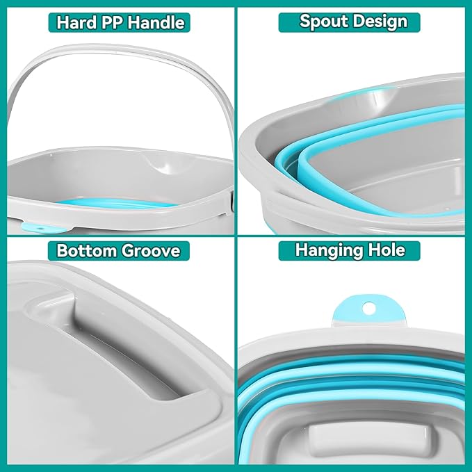 2 Pack 2.6 Gallon(10L) Collapsible Plastic Buckets with Handle Compact Cleaning Square Storage Bucket Portable Water Tub Outdoor Water Pail for Garden Hiking Fishing Camping (Blue)