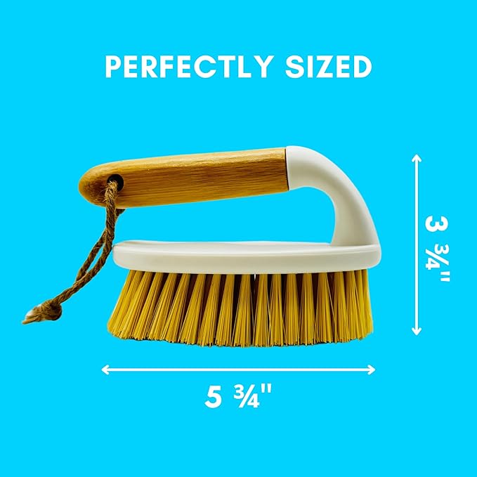 Laundry Brush with Eco-Friendly Bamboo Handle by Foxtail Collective Bundle with Microfiber Cloth Stain Remover Towel & 10 Cleaning Hacks, Multipurpose Stain Remover Cleaning Scrub Brush for Clothes