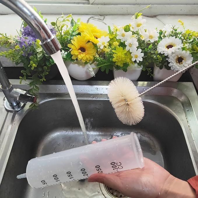 Coralpearl Bottle Brushes Thin Long Handle X 4, Skinny Wire Cleaner Set in Stainless Steel with Natural Boar Bristle at Wool Tip, Bendable Flexible for Cleaning Narrow Neck Bottles, Pipe, Tube, Hose