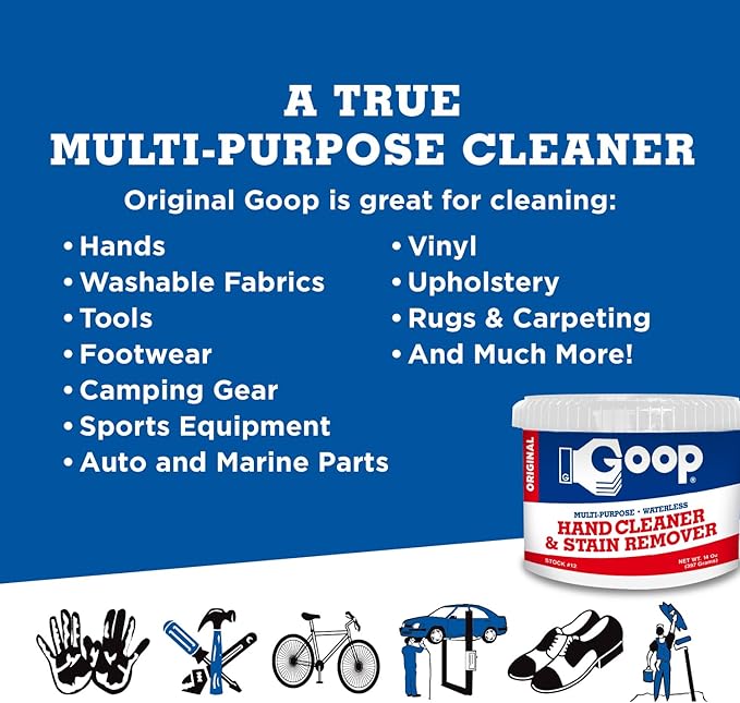 GOOP Multi-Purpose Hand Cleaner- Waterless Hand Degreaser, Laundry Stain Remover - NonToxic and Biodegradable Cleaner Remove Dirt, Oil, Paint, Ink, and Clothes Stains Original, 14oz Pack of 1