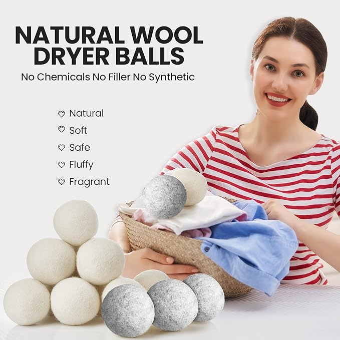 42 Pieces Wool Dryer Balls Set 40 Reusable Wool Balls with 2 Muslin Bags Laundry Balls Fabric Softener Ball Anti Wrinkle Anti Static Saving Energy and Time