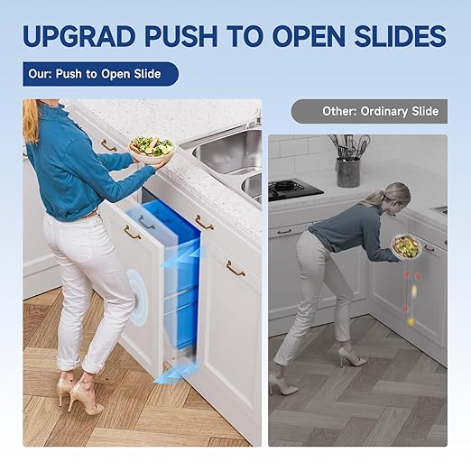 Insputer Double Pull Out Trash Can Under Cabinet with Push to Open Slides, Heavy Duty Under Sink Garbage Can Kit for Kitchen, Not Include Bin, Require 18" W X 24" D Cabinet, has Installation Video