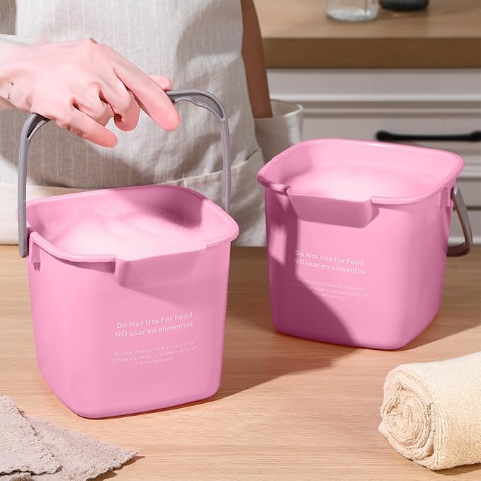 Lallisa 12 Pcs 3 Quart Cleaning Bucket Small Sanitizing Square Bucket Detergent Pail for Home Office Commercial Restaurant Kitchen Bathroom School (Pink)
