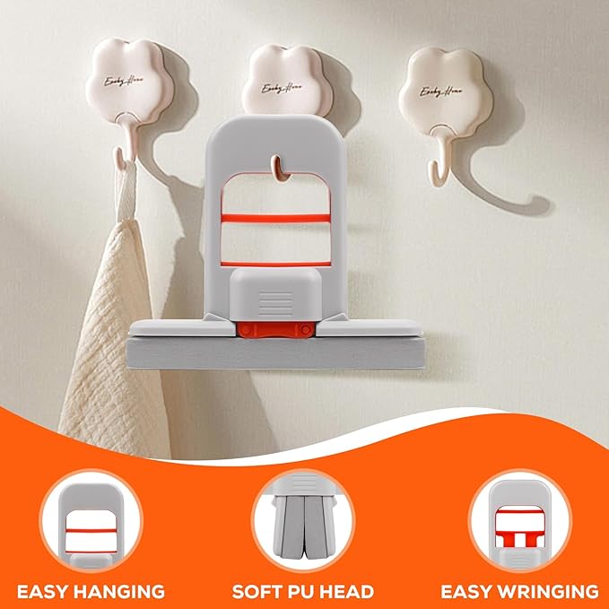 Sponge Mop - Self Squeezing Mini Mop for Small Spaces, Foldable Desktop Hand Mop for Kitchen Counter, Sink & Tight Spots - Wet/Dry Cleaning Power（1 Handle + 2 sponges）