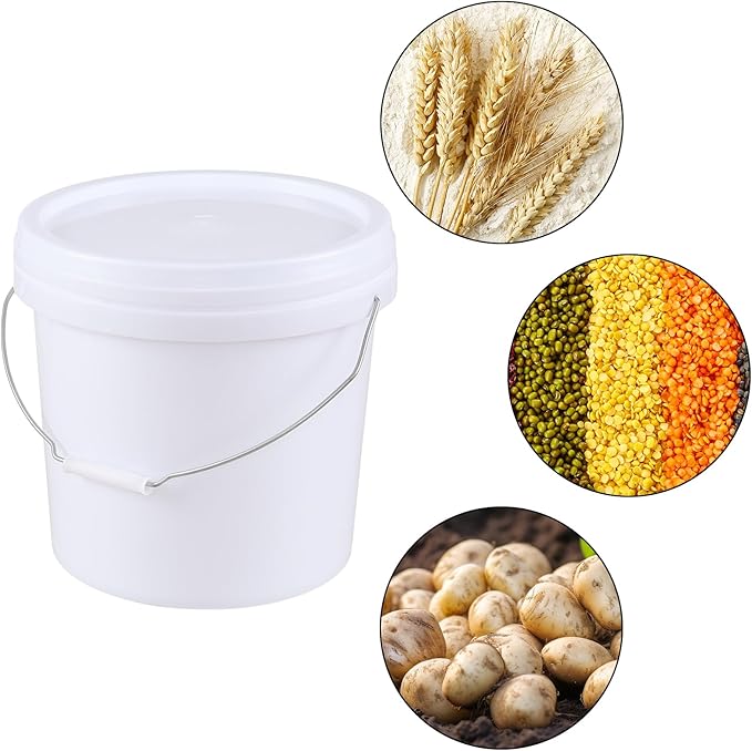 4 Gallon Plastic Bucket with Airtight Lid, 4 Pcs White Food Grade Buckets Pail with Handle and Lid, F