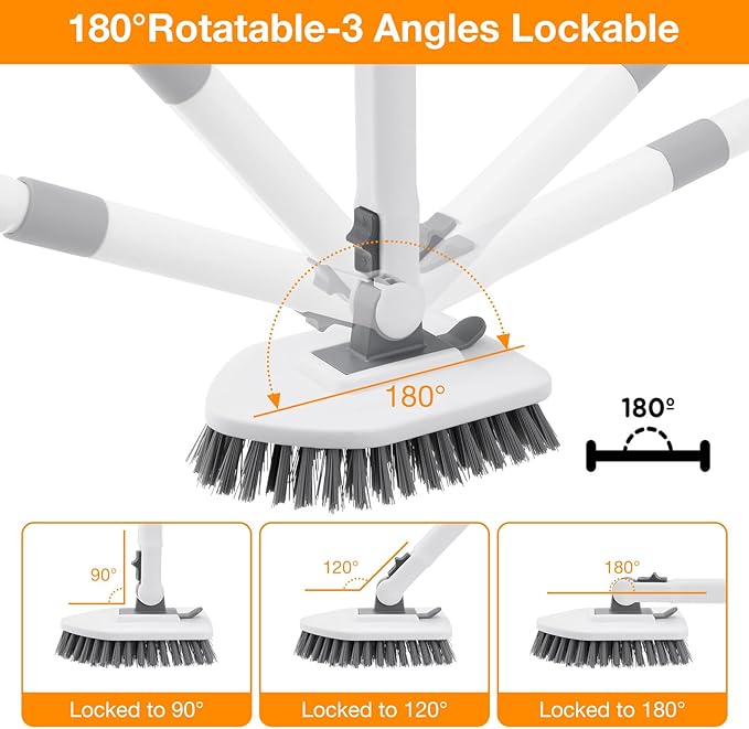 4 in 1 Shower Scrubber Cleaning Brush, Tub and Tile Scrubber with Long Handle, Grout Brush Stiff Bristles Scrub Sponge Brushes Microfiber Pad, for Toilet Bathroom Kitchen Wall Floor Glass Bathtub Sink