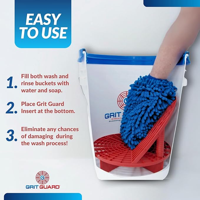 Grit Guard The Original Bucket Insert with Washboard Combo | Removes Dirt from Wash Mitt for Detailing | Car Wash Bucket Insert & Washboard | Red/White