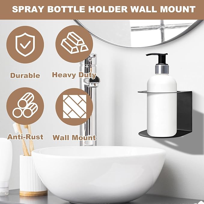 4 Pack Spray Bottle Holders, Wall Mount Bottle Steel Organizer Heavy Duty Paint Spray Can Holder Rack with Hardware Easy Install for Garage Home Workspace, Black