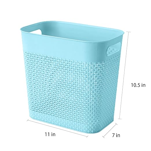 UUJOLY Plastic Small Trash Can Wastebasket, Garbage Container Basket for Bathrooms, Laundry Room, Kitchens, Offices, Kids Rooms, Dorms, (Blue, 3 Gallon)