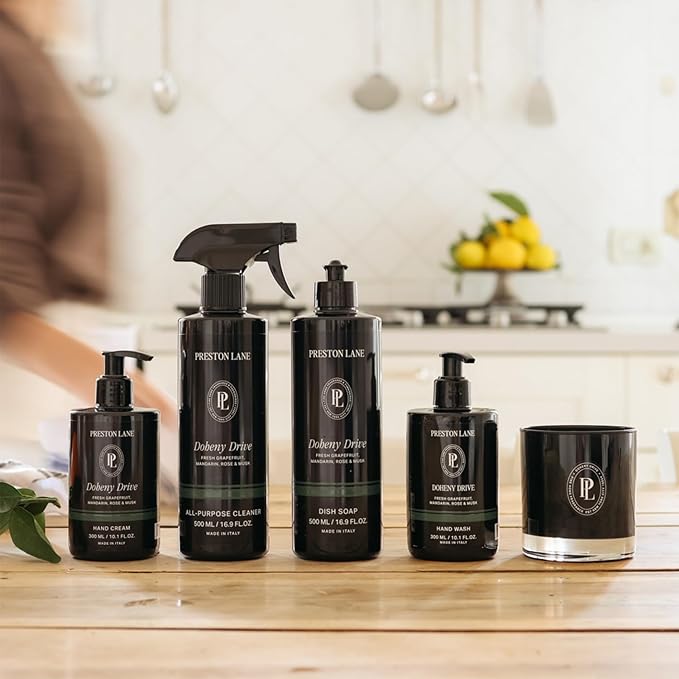 Preston Lane Signature Set, Includes All Purpose Cleaner, Dish Soap, Hand Wash, Hand Cream, & Scented Candle, Doheny Drive