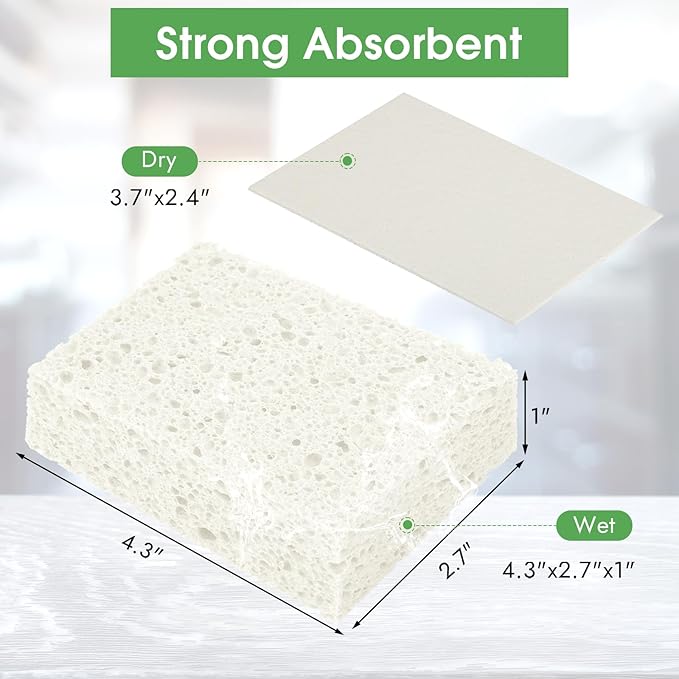 12 PCS Dish Sponges Kitchen, Non Scratch Cleaning Sponge for Non Stick Cookware, Natural Compressed Cellulose Wash Scrub for Household Bathroom, Soft Washing Scrubbers (White)