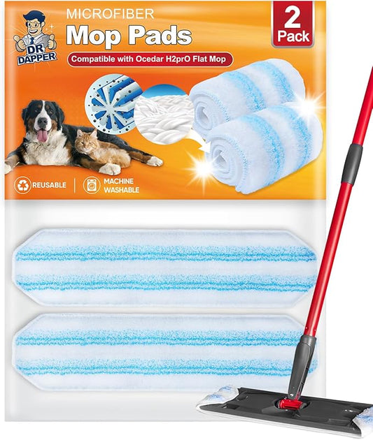 Mop Replacement Pads Compatible with Ocedar H2 Pro Flat Mop System Refills Mop Heads Replacements Washable Reusable Microfiber Mop Heads Replacement Compatible Ocedar H2 Pro Mop System, 2 Pack