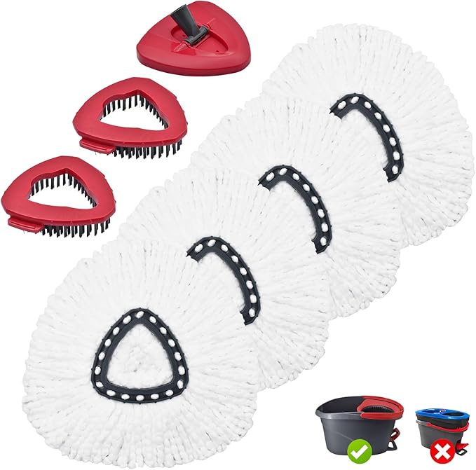 Mop Replace Head for O Cedar, 7 Pack Mop Heads Replacements for Ocedar, Spin Mop Head for Ocedar Easy Wring 1 Tank System, Include 4 Pack Spin Mop Refills & 2 Scrubber Mop Head & 1 Mop Base