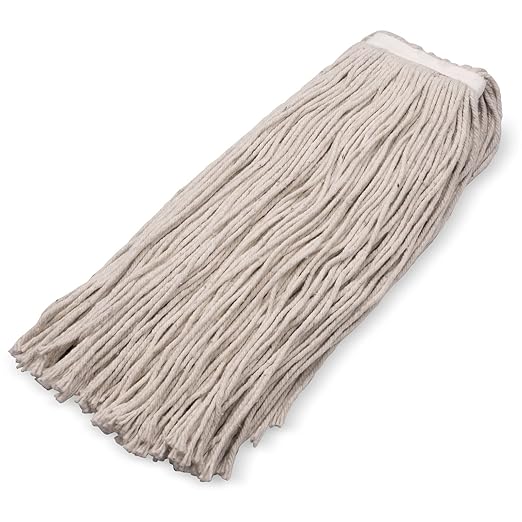 SPARTA Flo-Pac Cotton Mop Head, Cut-End, Narrow Band with White Band for Organized Cleaning, 44 Inches, Tan, (Pack of 12)