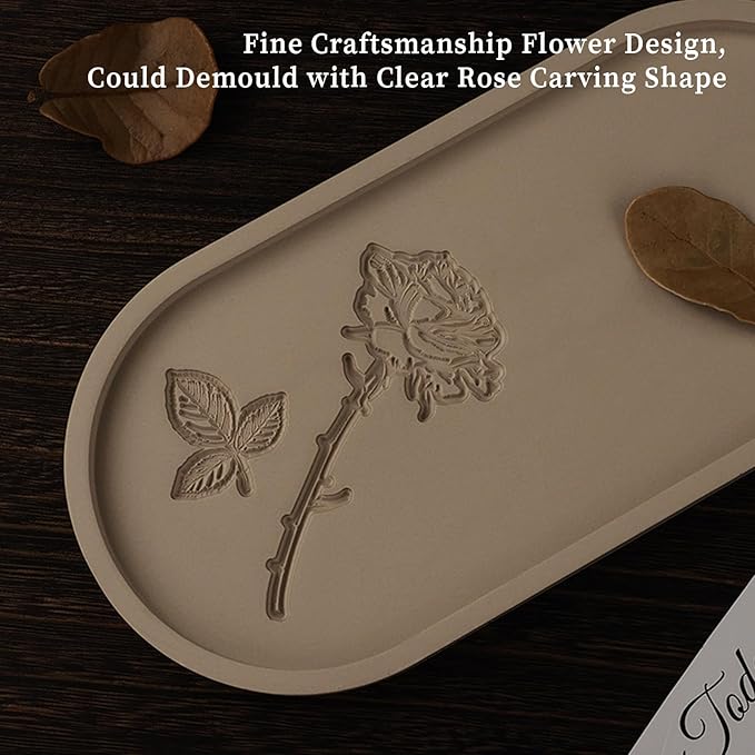 Wehous Oval Tray Molds for Resin Concrete, 2 Size Rose Carved Oval Silicone Mold, Tray Epoxy Resin Casting Mold for Jewelry Holder Bathroom Vanity Tray Candle Holder Storage Floral Crafts Gift