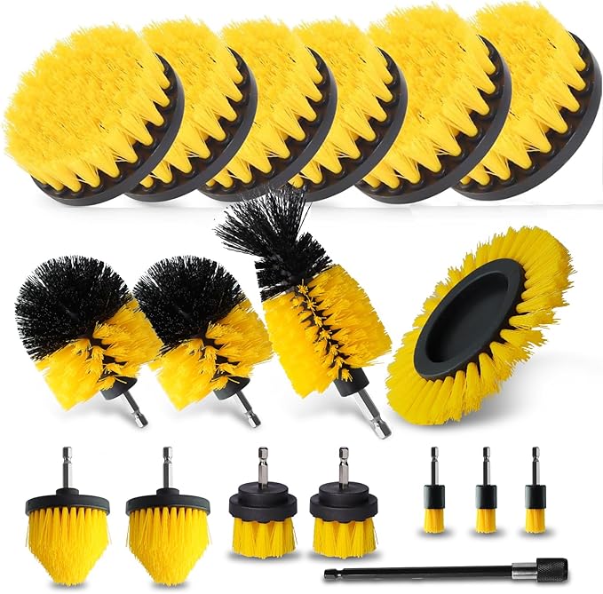 18 Pcs Drill Brush Attachments Set,Power Cleaning Scrub Brushes with Extend Long Attachment,Grout Cleaner for Tile Floors,Car Detailing, Carpet, Tile Grout, Sinks (18)