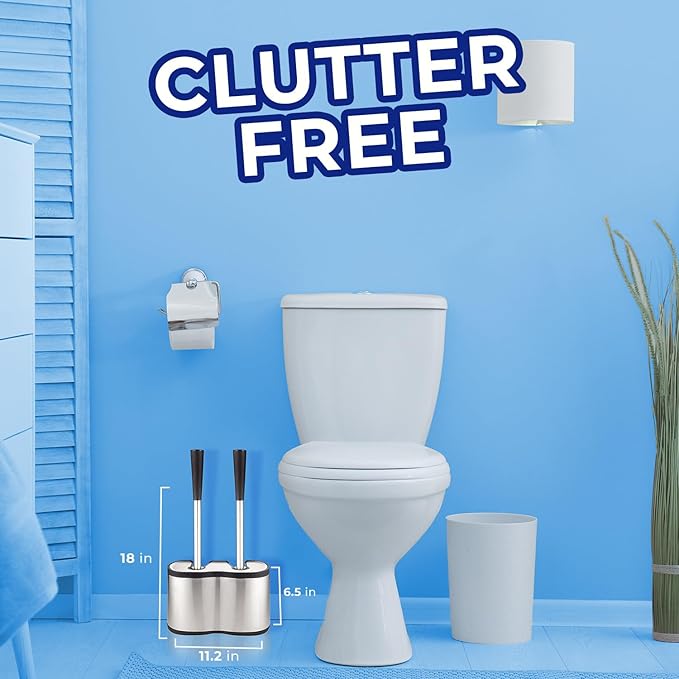 UMIEN Toilet Brush and Plunger Set 18-in - Updated 2025 No-Rust - Stainless Steel Design - Long Handles - with Freestanding Canister