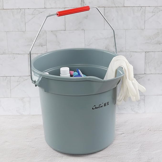 6-Pack 14 Quart Plastic Cleaning Round Bucket with Handle, Commercial Cleaning Pail, Gray
