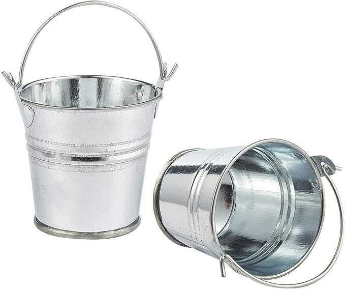 Juvale Mini Metal Buckets - 2 x 2 in, Silver, Pack of 24 - Mini Tin Buckets & Metal Tins with Handles for Party Favors, Crafts & Galvanized Decor