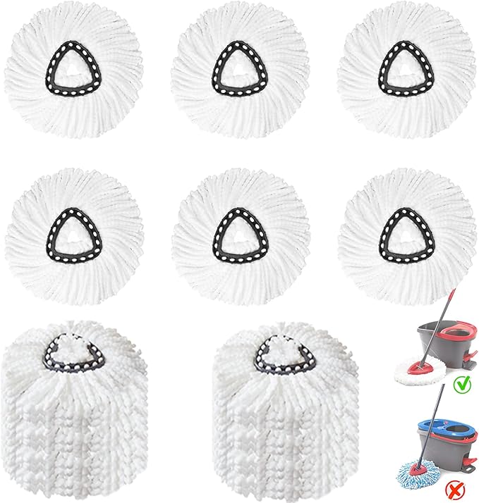 12 Pack Spin Mop Replacement Heads, 100% Microfiber Spin Mop Refill for Easy Wring Compatible with Triangle Spin Mop, 360 Degree Spinning Mop Replace Head for Floor Cleaning