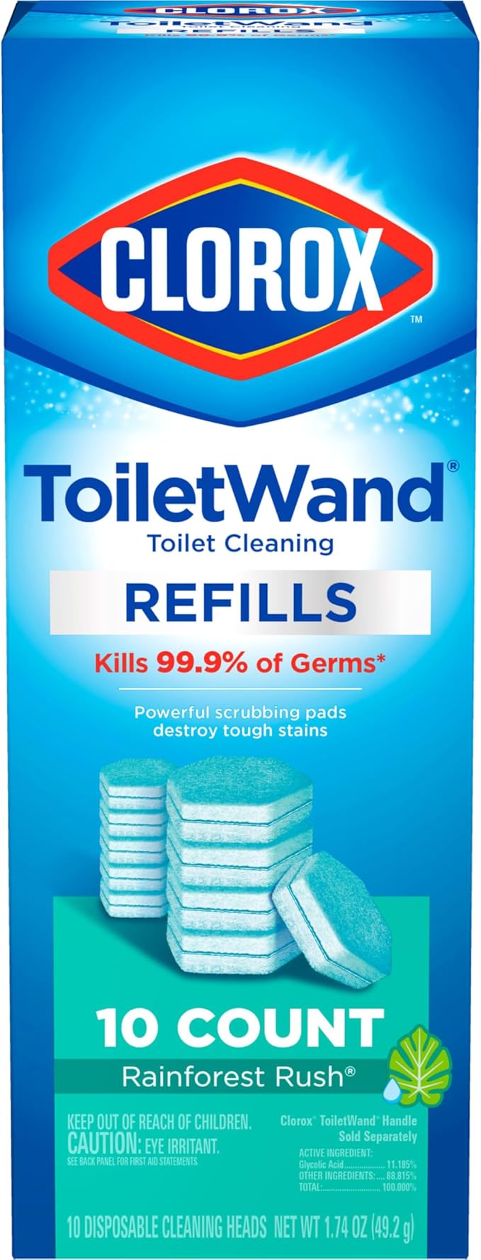 Clorox ToiletWand Toilet Cleaner Refills, Toilet brush, Rainforest Rush, 10 Ct