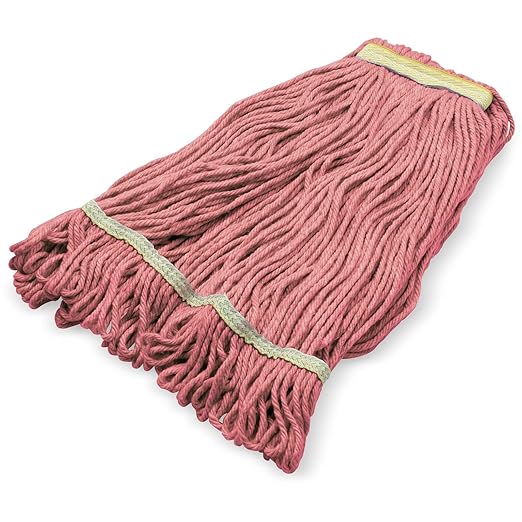 SPARTA Flo-Pac Acrylic Mop Head, Loop-Ended, Narrow Band with 1" Yellow Band for Organized Cleaning, Small, Red