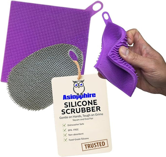 Silicone Dish Sponge Dish Scrubber (Oval and Square) - Dual-Sided, Food Grade Silicone Sponges for Dishes and Housecleaning 2-Pack