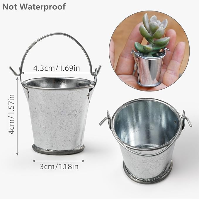 1.69" Galvanized Mini Tin Buckets – 24Pcs Silver Metal Buckets with Handle Best for Party Favors, Bridal Shower and Craft Projects (Silver, 1.69")