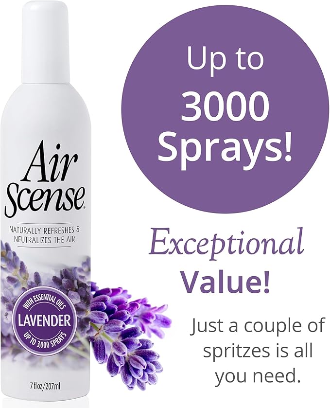 Air Scense Air Freshener Deodorizer Room Spray for Bathroom & Home, Essential Oils, Natural Lavender- 7 fl oz (12 Pack)