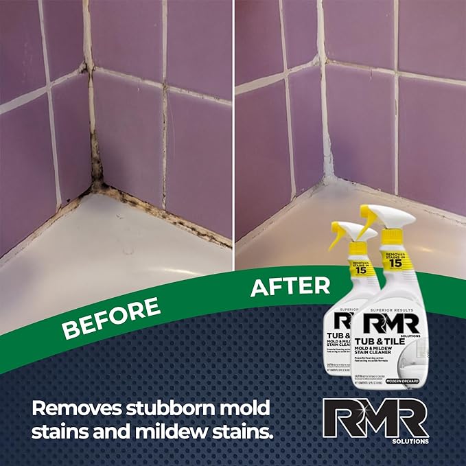 RMR - Tub and Tile Cleaner, Mold Stain & Mildew Stain Remover, Industrial-Strength, No-Scrub Cleaner, 32 Fl Oz, 2 Pack