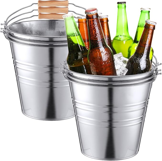 Zopeal 6 Pcs Large Metal Bucket Beer Bucket Galvanized Steel Pail with Handle for Gifts Basket Ice Candy Party (9.5 x 8.67 x 6.5 Inch,Silver)