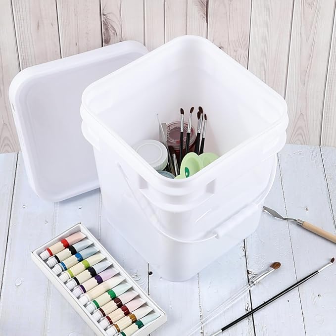Xyskin 3 Gallon Mixing Bucket, White Food Grade Bucket, Paint Pail with Seal Lids, 11 Liter Paint Bucket with Handle, Pack of 4