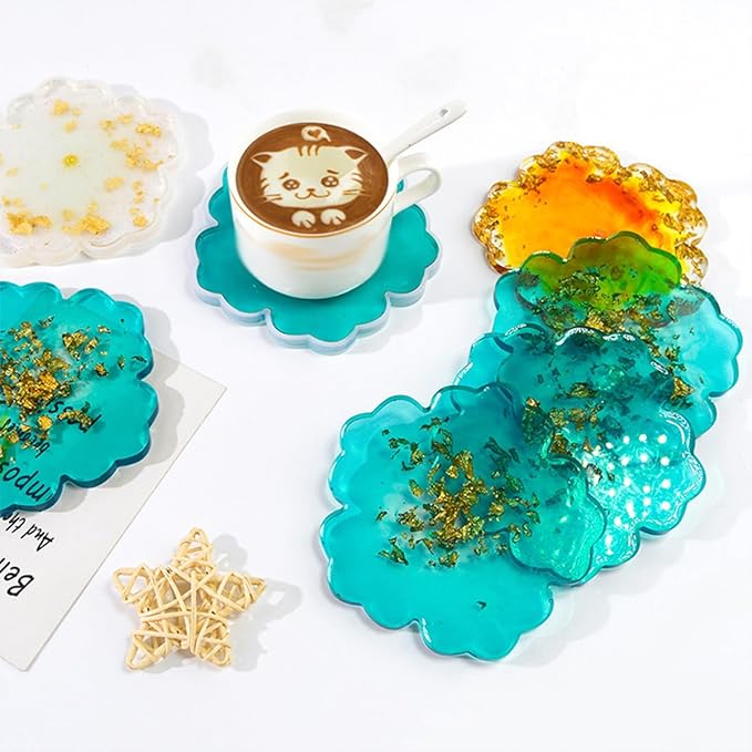 6 PCS Flower Silicone Resin Molds Large Resin Tray Mold Flower Shape Coaster Molds Flowers Shape Epoxy Casting Mold Cherry Blossom DIY Coaster Mould for Home Decoration