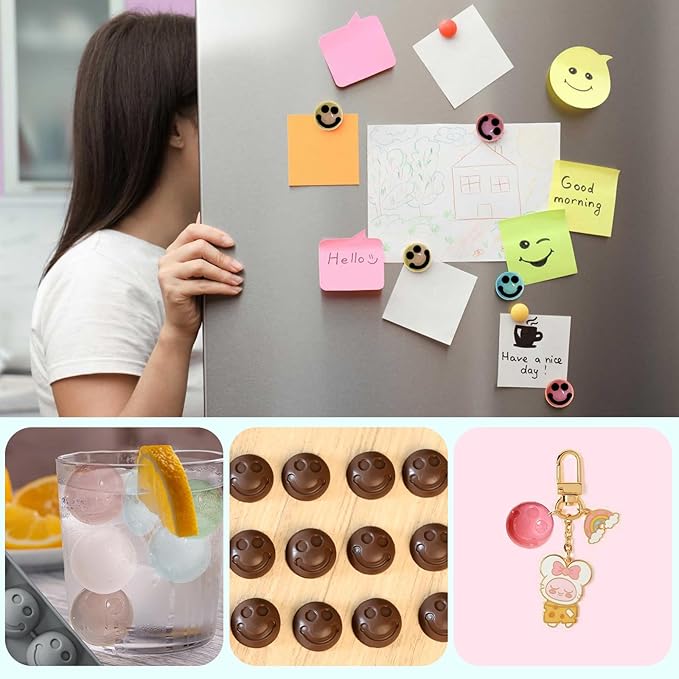 4 Pcs Chocolate Candy Silicone Molds, 3D Cute Smiley Face Silicone Molds, Non-stick Emoticon Themed Baking Moulds for Homemade Treats Dessert Chocolate Bomb Jelly Candy Cute Ice Trays